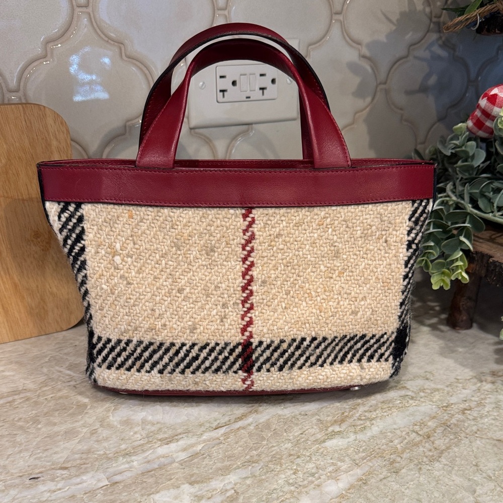 Burberry Burgundy and Beige Check Tote